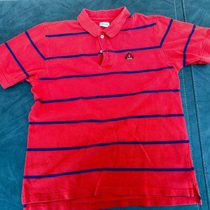 Izod Polo Golf Shirt, Red with Blue Stripes, Size Large